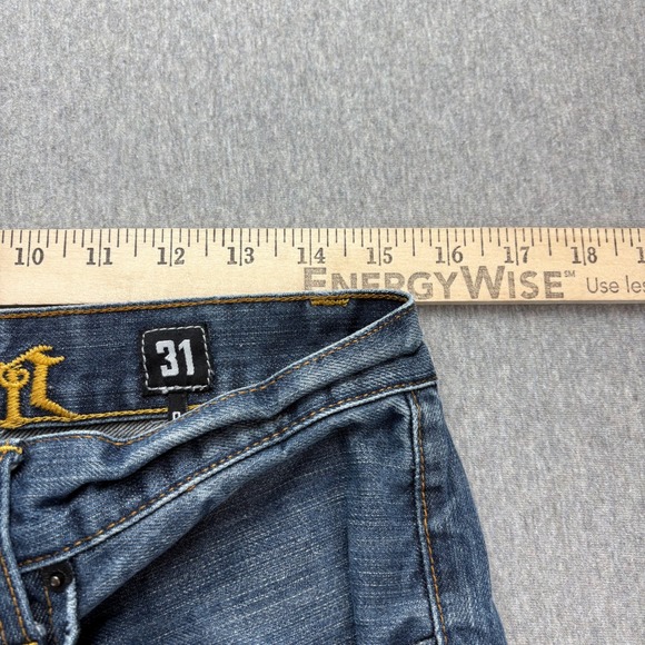 Fox Denim Duster Jeans Mens 31 Blue Y2K Racing VTG Grunge Relaxed Fit Bootcut - Picture 15 of 16